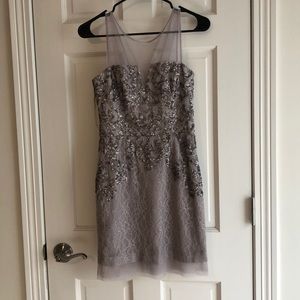 BCBG MaxAzria Grey Sequin & Lace Detail Dress